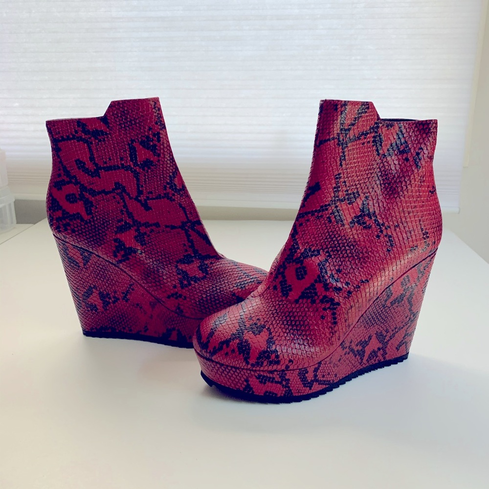 Sol Sana Red Leather Python Wedge Booties - image 1